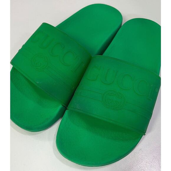 Authentic Gucci Unisex Green Rubber Slide Sandals Size US Women 10/Men 8 - Picture 1 of 11